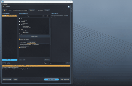 CF Batch offering Preview Clips only for a queued Maya scene, opening CF Clip Previewer against the AnimHub clip library scoped to that scene without opening it